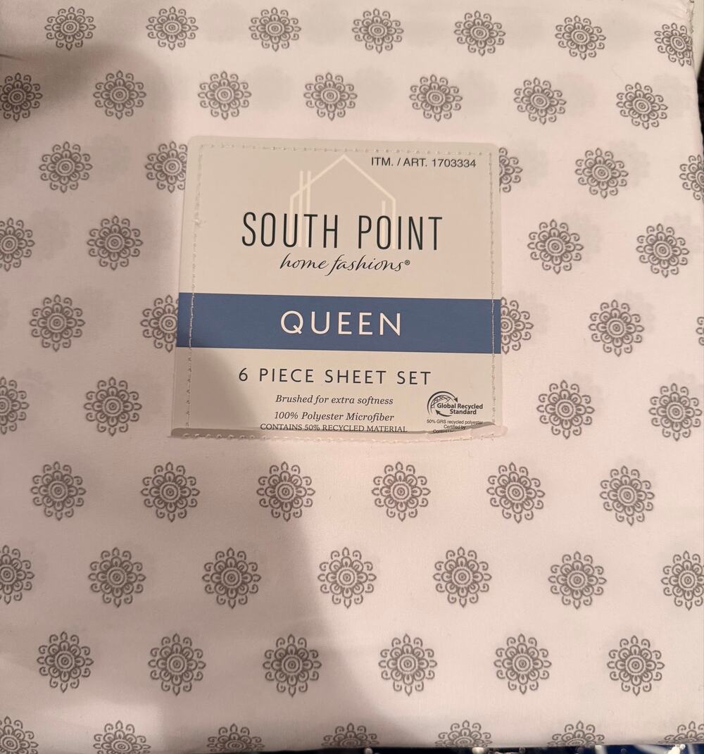 South Point Fashions Queen 6-Piece Microfiber Sheet Set – Gray Medallion Print